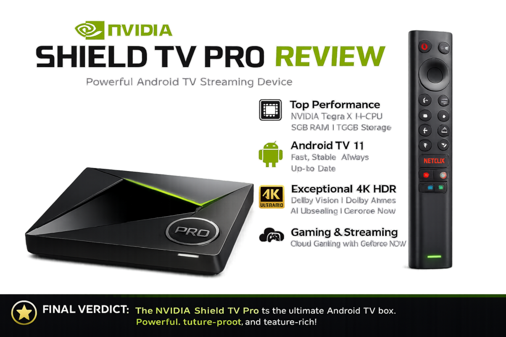 NVIDIA Shield TV Pro IPTV box with Android TV and 4K streaming support