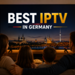 Family watching television at home while exploring the best IPTV services in Germany in 2026.